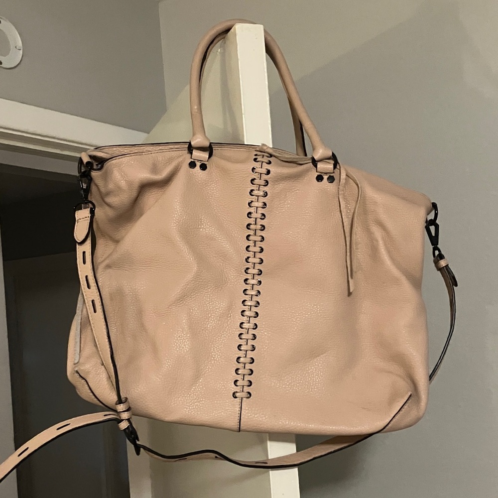 Rebecca Minkoff Taupe Floral Patterned Fabric .